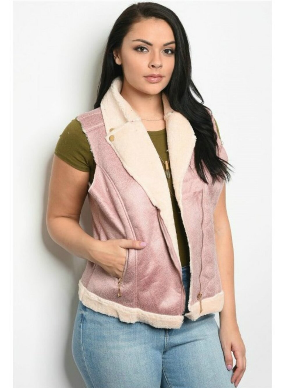 Blush Pink Faux Shearling Moto Vest Size 2XL